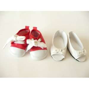  RED CANVAS TENNIS SHOES + WHITE SANDALS   Fits American 