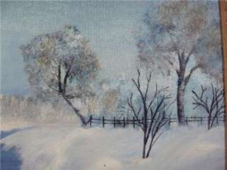 Old Original OIL PAINTING Icy Winter House Trees Stream Snow Naive 