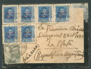 SPAIN TO ARGENTINA Censored Air Mail Cover 1941 VF  