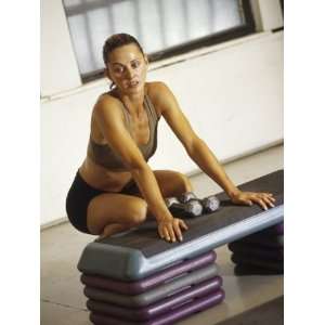  Woman Resting after Working Out in Gym, New York, New York 