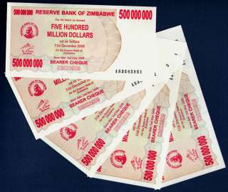 500 MILLION ZIMBABWE DOLLARS x 5 ☼RARE EXPIRED CURRENCY  