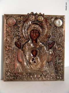Antique Russian Silver Plate on Copper Icon  