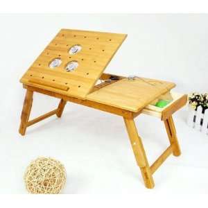 LAPTOP & READING BAMBOO STAND WITH 3 INTERNAL COOLING FANS / LAP DESK 