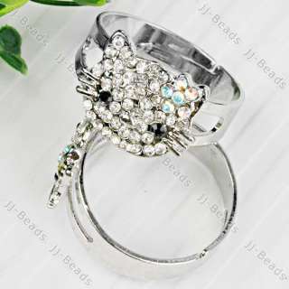 5x Bling Cat Rhinestone Crystal Cute Adjustable Ring S9  
