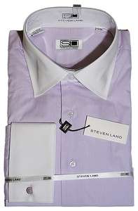   Land Mens Lavender with White Collar French Cuff Dress Shirt  