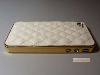 Luxury Plating Soft Leather Hard Case for iPhone 4 4G White Gold 