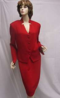 St John Knit EVENING NWOT Red Crystal Jacket Skirt Suit Size 12  