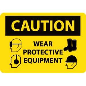 Caution, Wear Protective Equipment, Graphics, 10X14, Rigid Plastic 