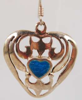 VTG Sterling Silver Turquoise Heart Fishhook Earrings Southwest  