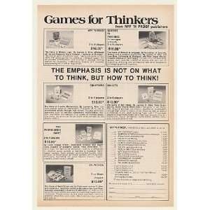  1981 WFF N PROOF Games for Thinkers Print Ad (Memorabilia 