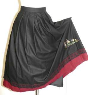 BLACK ~ WOOL & LACE Women GERMAN Western PLEATED Full Swing Dress 