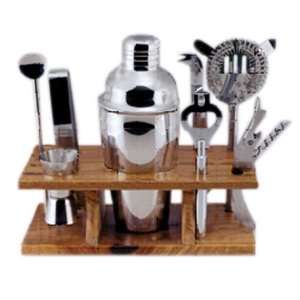  BAR TOOL SET with WOODEN HOLDER 