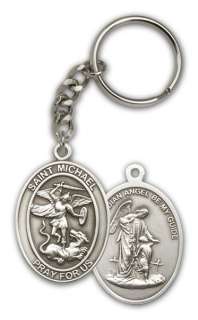 Antique Silver St Michael the Archangel Keychain Cathol  
