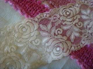 tan rose double scalloped stretch lace 3 1/4 wide  
