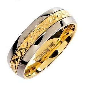   18K Gold Plated Facet Solid Titanium Wedding Ring Band R108 Jewelry