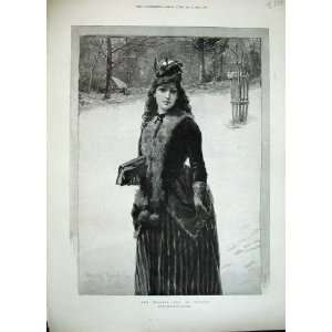  1889 Davidson Knowles Fine Art Lady Church Bible Snow 