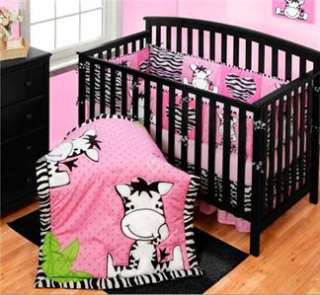 Baby Girls Nursery Pink Black White ZEBRA STRIPE & POLKA DOTS BEDDING 