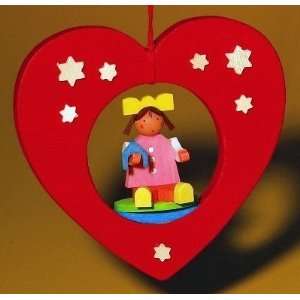  Heart with Doll German Wood Christmas Tree Ornament