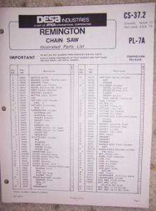 1976 Remington PL 7A Power Chain Saw Parts List Tool h  