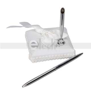White Calla Lily Flower Wedding Guest Book With Silver Pen Holder 