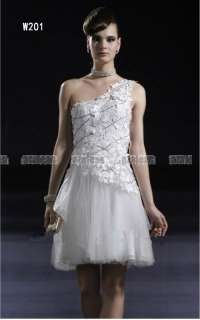 White Mini One Shoulder Venice Lace&Sequins Custom New Wedding Dress 