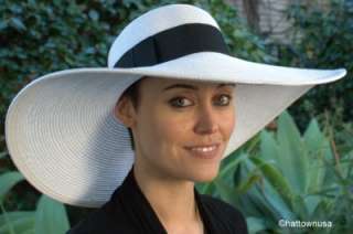 NEW Womens Kentucky Derby Hat Wide Brim Straw Picture Hat White 