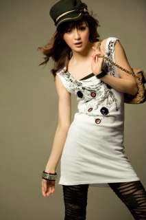 NEW Korea Fashion Sequins Cotton Vest Long Dress  