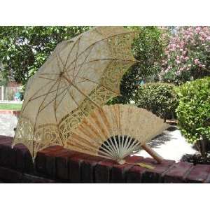  Yellow Wedding Lace Parasol with Lace Fan 