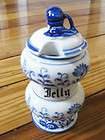 vintage blue onion jelly jar pot blue floral vg $ 39 00  see 