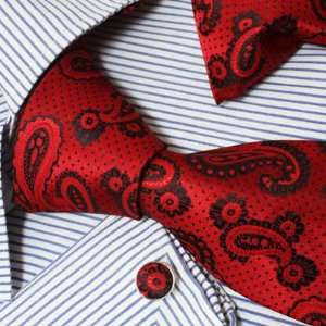  Red Florals Pattern 100% Jacquard Woven Silk Tie Hanky Mens Necktie 