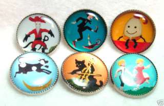 Set of 6 Nursery Rhyme Buttons Design Under Acrylic  