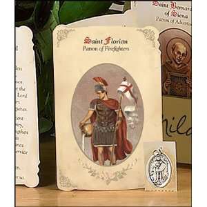  St Florian (Patron saint of Firefighters) Holy Card with Medal 