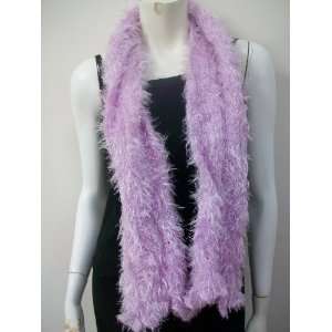   Fuzzy Furry Scarf, Neck Wear, Wrap, Knitted, Lavender Light Purple