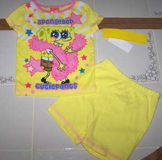   Spongebob Cutiepants Nickelodeon Pajamas Top Shorts Yellow Pink Girl