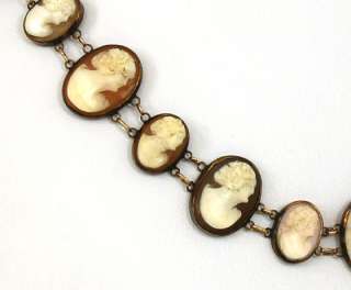 VICTORIAN 9K GOLD HAND CARVED CAMEOS LADIES NECKLACE  