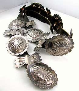 Navajo Sterling Silver Stamped Concho Belt  E7  