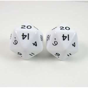    White Jumbo Polyhedral 20 Sided Dice   Set of 2 Toys & Games