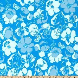  44 Wide Darcey Watercolor Flowers Blue Fabric By The 