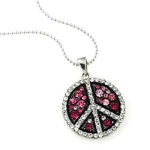  Pink Crystal Peace Sign Pendant Necklace Fashion Jewelry Jewelry
