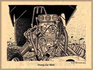 Chryslers Funny Car 426 Hemi Classic Drag Racing Engine Art
