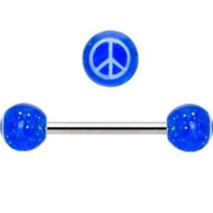  Blue White Acrylic Peace Sign Barbell Tongue Ring Jewelry