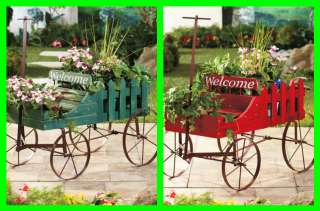 WELCOME WOOD WAGON PLANTER FLOWER GARDEN YARD PORCH OUTDOOR COUNTRY 
