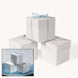  White Pearlized Embossed Favor Boxes   Party Favor & Goody 
