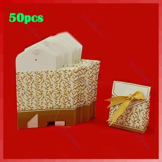 50pcs Gold Ribbon Gift Bags Wedding Favor Candy Boxes  