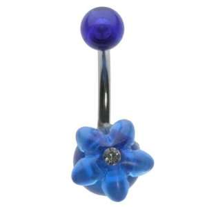  14G 3/8 Blue UV 5 Petal Flower Gem Curved Barbell 