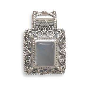 Rainbow Moonstone Square Antiqued Sterling Silver Pendant