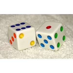  Multi Colored Dots Opaque Dice Pair 