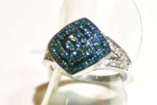 ACN♥ .50 ctw BLUE & WHITE DIAMOND 10k White Gold Ring Size 7 NEW 