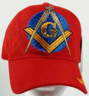 NEW RED MASON / MASONIC SQUARE AND COMPASS BASEBALL CAP/HAT  