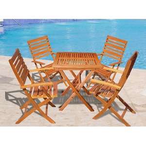  VIFAH Outdoor Square Table and Folding Arm Chair Dining 